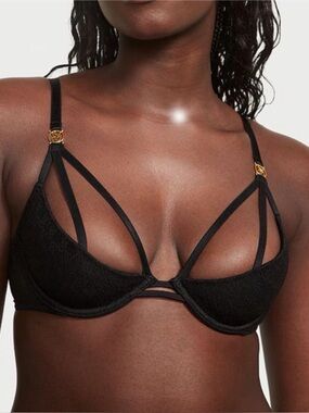 Victoria's Secret Lace Open-Cup Demi Bra Black